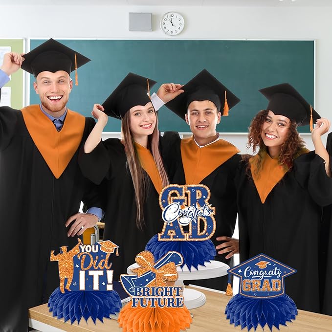 12pcs Graduation Table Decorations,Orange and Blue Graduation Decorations Graduation Centerpieces for Tables Class of 2026 Centerpieces Honeycomb for 2026 Congrats Grad Table Decor (Orange and Blue)