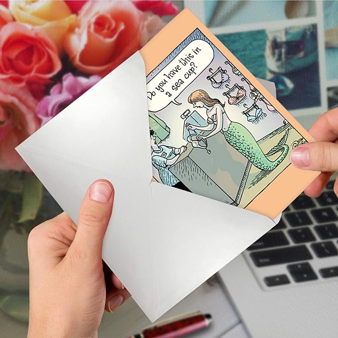NobleWorks - 1 Funny Cartoon Birthday Greeting Card - Women's Humor Happy Birthdays Wishes Card - Mermaid Bra C6951BDG