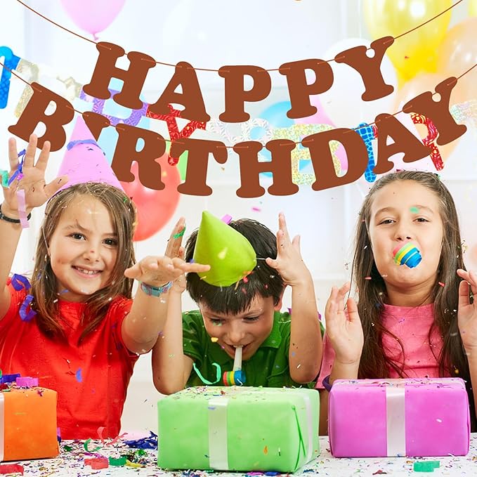 Brown Happy Birthday Banner Birthday Party Decorations Sign Birthday Backdrop Party Supplies Happy Birthday Bunting Banner for Kids Adults