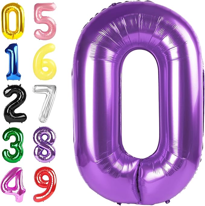 Purple Number Balloons for Birthday Party Decoration, 40 Inch Foil Number 0 Ballon for 0, 10, 20, 100, 2026 Celebration, Birthday, Baby Shower, Anniversary Decor