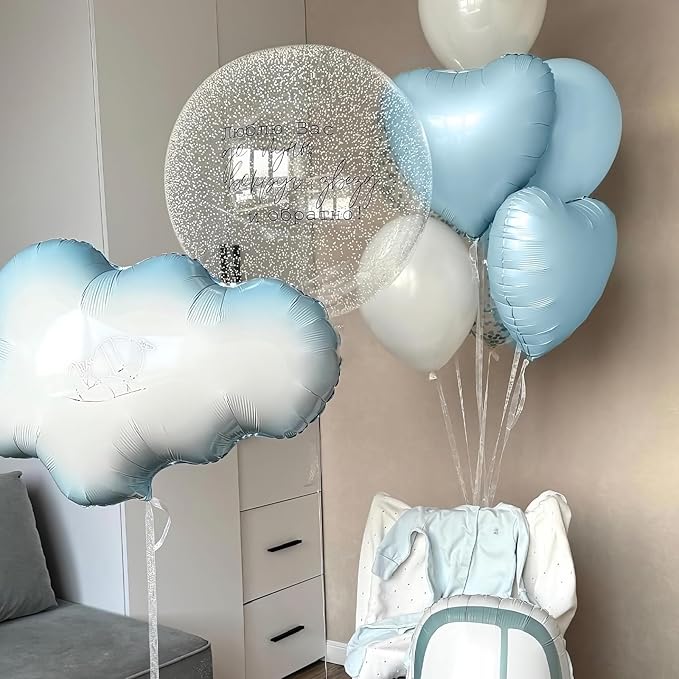 Baby Blue Heart Balloons,12Pcs Pastel Blue Heart Shaped Foil Balloons,18Inch Pastel Helium Balloon for Baby Shower Birthday Anniversary Wedding Party Decorations
