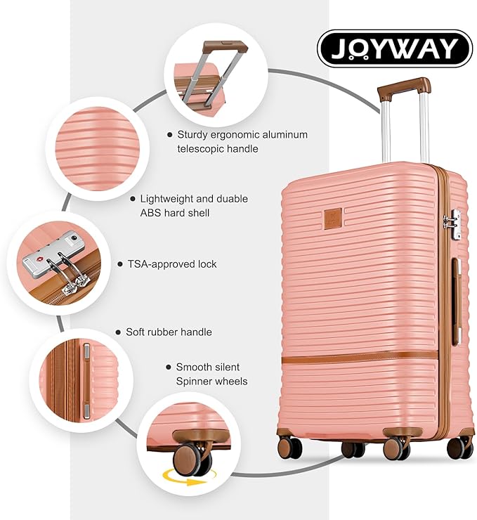 Joyway Carry on 20Inch &24 Inch Checked Luggage Set, 2-Piece Expandable Suitecase Set with Spinner Wheel, Hard Shell Suitcase with TSA Lock(Pink)