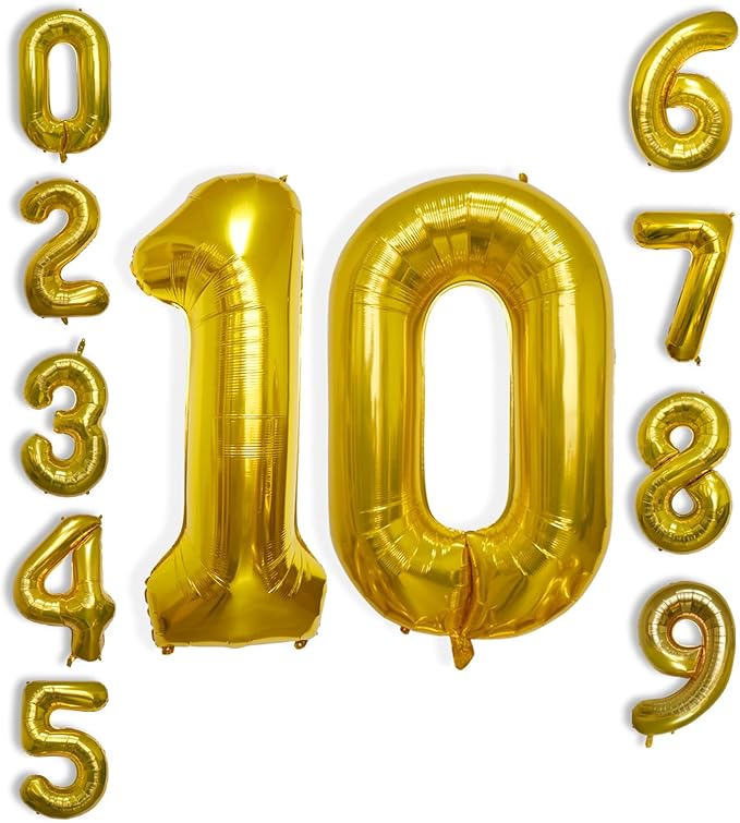 40 Inch Large Gold Number Celebration and Decoration Balloon for Birthday Parties, Graduations, Anniversaries, Weddings, Photo Shoots, Special Events - Helium Foil Mylar (Gold Number 10)