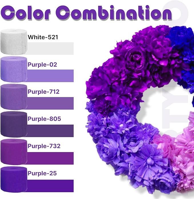 PartyWoo Purple and Gold Crepe Paper Streamers 4pcs 328ft Pack of Metallic Gold Dark Purple Crepe Paper Streamers for Birthday Wedding Gender Reveal Baby Shower Princess Mardi Gras Party Decorations
