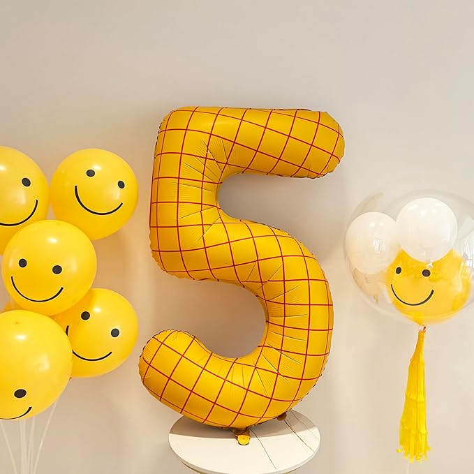 40" Matte Yellow Balloons Toy Inspired Story Theme party Supplies, Number Birthday Decoration, Cowboy Decorations Western, Cowgirl Party Balloon Digital 5
