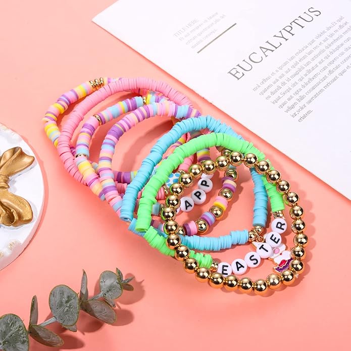 Surfer Heishi Bracelets for Women Stackable Rainbow Vinyl Disc Clay Beaded Stretch Bracelets Elastic Layering Friendship Bracelets Boho Summer Beach Jewelry