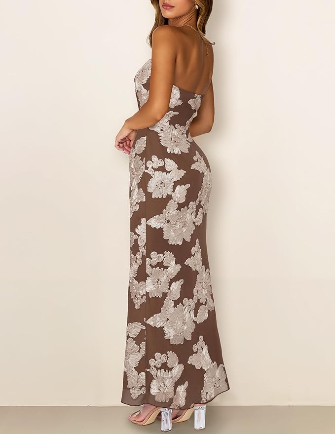 MEROKEETY Women's Floral Strapless Maxi Dress 2026 Summer Mesh Tube Bodycon Formal Wedding Guest Cocktail Party Long Dresses