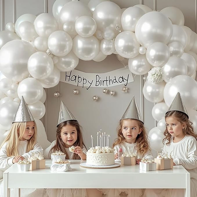 Pearl White Balloon Arch Kit,Double Stuffed Pastel White Cream Ivory Balloons Garland Kit Different Sizes 18/12/10/5 inch White Latex Balloon for Wedding Birthday Bridal Shower Party Decorations