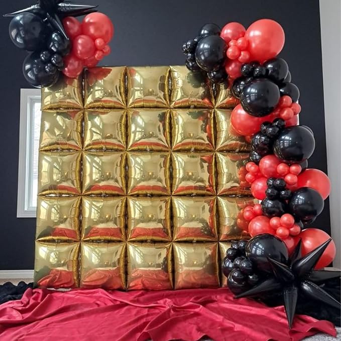 Metallic Gold Double Sided Square Foil Balloons Wall,19 Inches Chrome Foil Balloons Tunnel Arch Kit for Bachelorette,Anniversary,Graduation,Wedding,Birthday Party Background Decoration