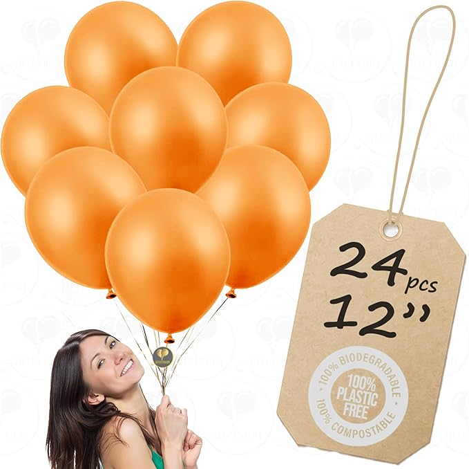 AFTERLOON® Biodegradable Balloons 24 pcs Pearlized Orange 12 Inch, Pearlescent Thickened Extra Strong Latex Helium Float, Colorful Bulk Color ballon baloon Globos Para Decoration De Fiestas Kids
