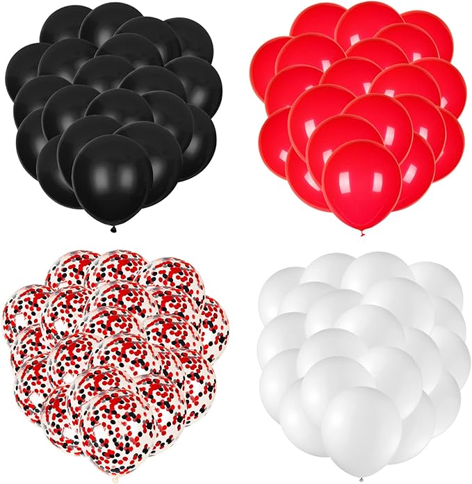 JOYYPOP 80Pcs Red White and Black Latex Balloons with Confetti Balloons for Graduation Poker Card Party Decorations, Casino, Race Car Party, Red and White Graduation Decorations
