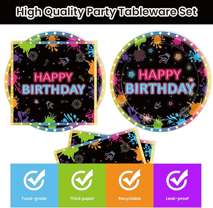 40pcs Neon Plates and Napkins Party Supplies, Disposable Neon Glow Birthday Party Plates and Napkins Tableware Set for Neon Birthday Party Decorations