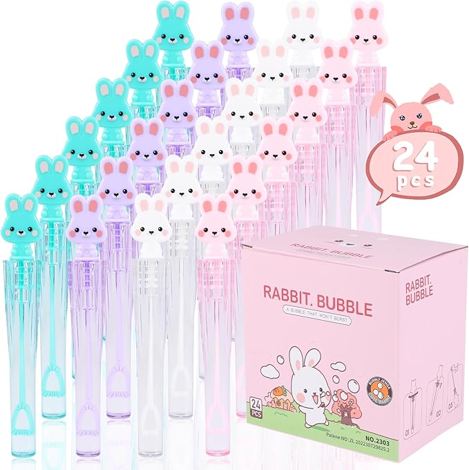 24 Pcs Easter Bubble Wands,4 Designs Bubbles Stick Bulk for Daily Activity Use Easter Celebration Birthday Graduation Shower Bubbles Party Favors Supplies