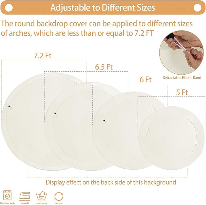 Gallety 7.2 FT Ivory Round Backdrop Cover for 5 to 7.2ft Circle Stand Adjustable Polyester Arch Backdrop Cover for Wedding Arch Birthday Party Photography Decoration
