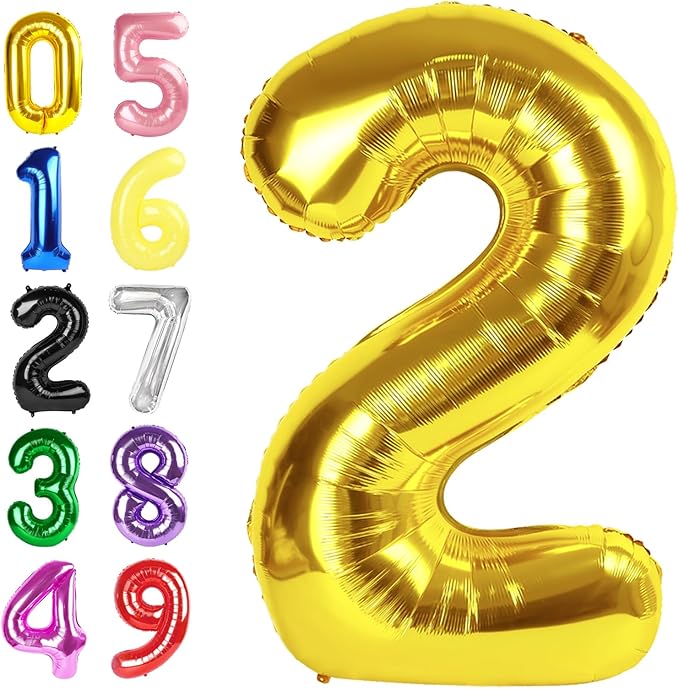 40 Inch 2 Birthday Balloons, Gold Two Number Balloons for Birthday Party Decoration, Foil Number Ballon for 2, 12, 20, 22, 2026 Celebration, Graduation, Baby Shower, Anniversary Decor
