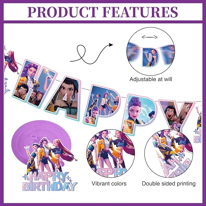 Party Decorations, Birthday Decorations Include 1 Pc Happy Birthday Banner and 8 Pcs Decors Hanging Swirls, Decorations for Birthday