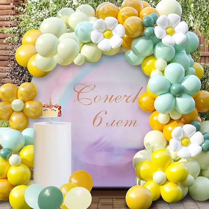 Daisy Balloon Garland Arch Kit,Retro Yellow Green White Hippie Boho Balloons Garland Daisy Flower Balloons For Birthday Baby Shower Bridal Wedding Groovy Daisy Party Decorations