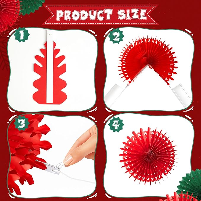 13 Pcs Paper Christmas Decorations Red Green Paper Fans Hanging Star Circle Garland Banner Office Backdrop Ugly Sweater Party Supplies Xmas Wall Decor for Classroom Holiday Birthday New Year