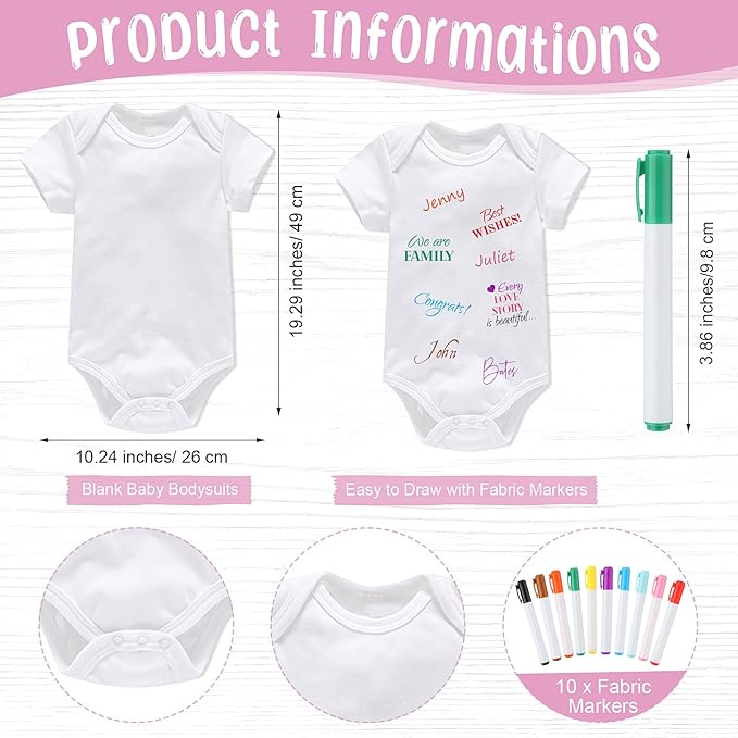 Qunclay 12 Pcs Baby Shower Game Decor with White Unisex Bodysuit Wooden Sign Tabletop Decor and Marker for Guests(Butterfly)