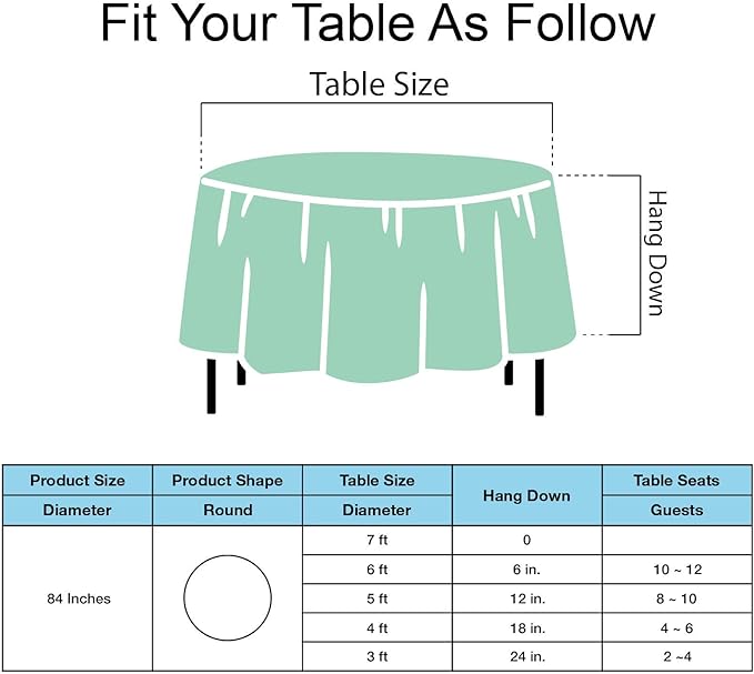 Fresh Mint Plastic Tableloths 2 Pack Mint Green Disposable Table Covers 84 Inch Circle Bridal Shower Party Tablecovers PEVA Table Cloths for BBQ Picnic Birthday Wedding Parties 6 ft Round Table Use