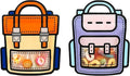 PABCK 20 Pack Plastic Gift Bags Cartoon Goodie Bags 9.45x11.02 inch Backpack-shaped Candy Snack Packaging Bag with Handle Resealable Treats Birthday Party Favor Stand Up (10 Purple and 10 Orange)
