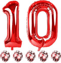 10th Birthday Balloons for Girls Boys, 40 Inch Giant Red Foil Number 10 Balloons with Red Confetti Balloons Kit, Digit 10 Helium Balloons for Men Women 1st 10th Anniversary Party Decorations Supplies