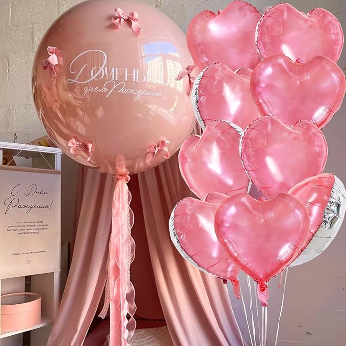 TONIFUL 30Pcs 18 Inch Light Pink Balloons Pastel Pink Heart Shape Foil Mylar Banners Decoration for Birthday Valentine's Day Wedding Bridal Shower Anniversary Engagement Party Supplies
