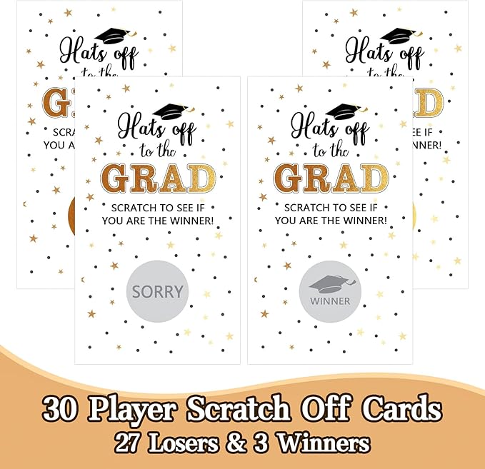 COCHIE 30 Cards Scratch Off Graduation Party Game, Class of 2026 Door Raffle Grad Games, Graduation Parties Supplies Favor Decorations (White Gold)