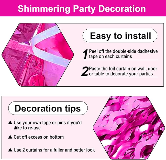 4 Pack Rose Red Wave Foil Fringe Curtain Backdrop, 3.28Ft x 8.2Ft Metallic Tinsel Foil Fringe Streamer Curtains for Photo Booth, Mother's Day, Easter, Birthday, Wedding Party Decoration