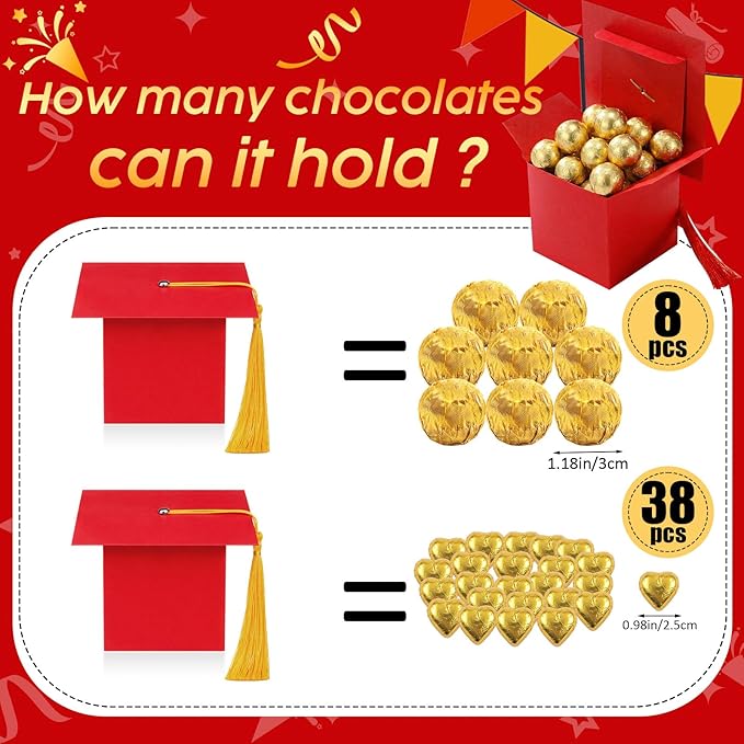 TaoBary 12 Pieces Graduation Candy Box Graduation Decorations Party Gift Boxes Graduate Cap Box Candy Chocolate Cookie Supplies for Ceremony Party(Red)