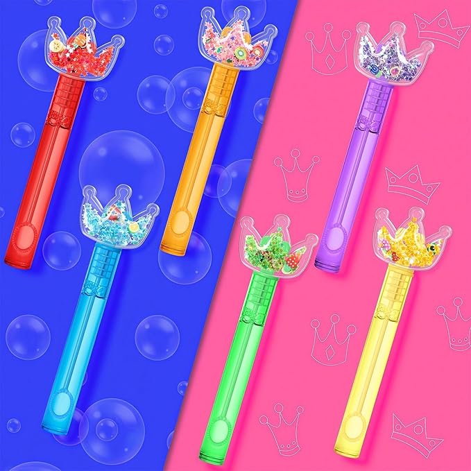 AFZMON 24Pcs Glitter Princess Bubble Wands for Kids, Crown Party Favors Mini Bubbles Birthday Gift Toy Goodie Bag Stuffers Classroom Prizes Wedding Party Supplies