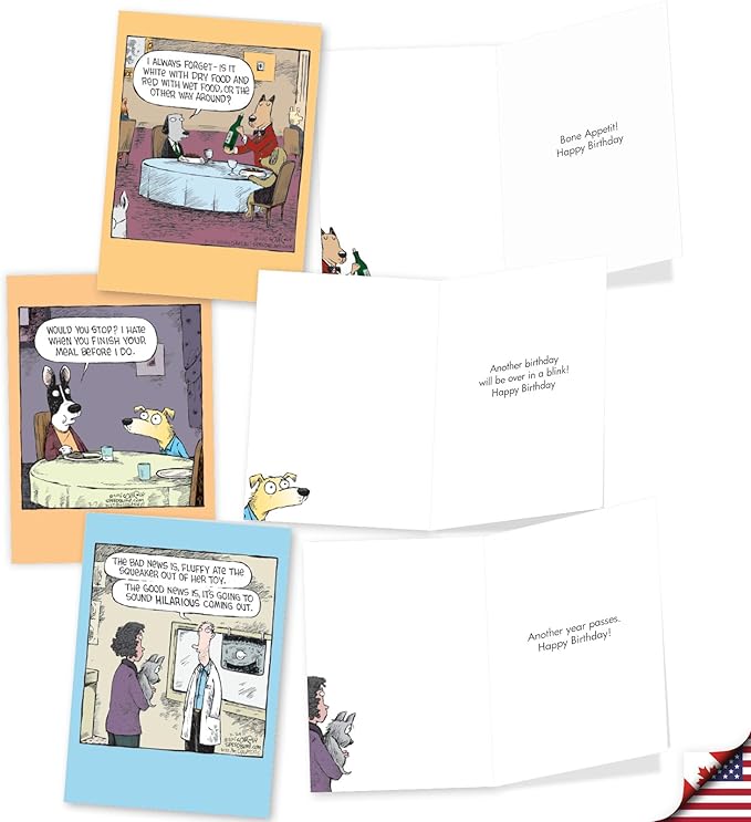 NobleWorks 20 Assorted Box Set Funny Birthday Greeting Cards w/ 5 x 7 Envelopes For Men, Women (10x2 Designs) Dave Coverly's Dog Days AC2665BDG-B2x10