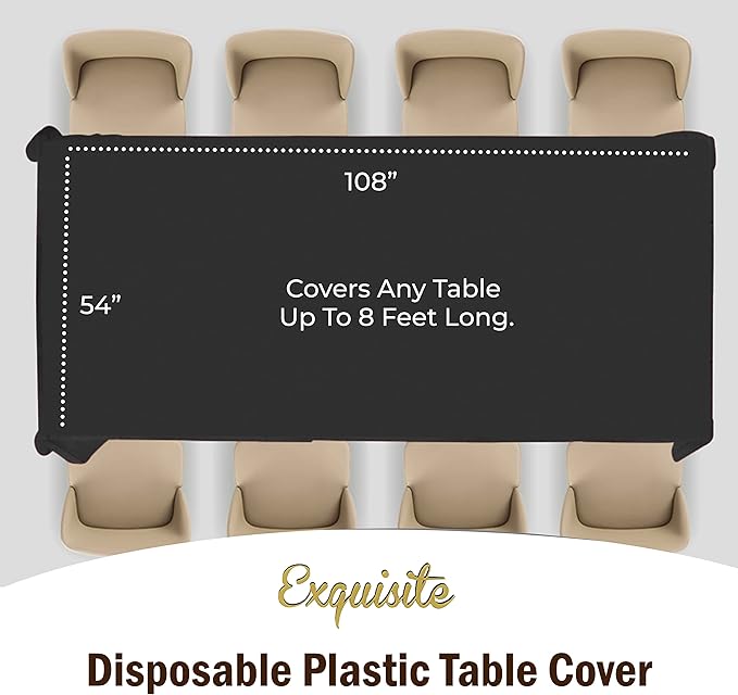 Exquisite Party Solids 6-Pack Premium Plastic Tablecloth 54in. x 108in. Rectangle Plastic Table Cover - Black
