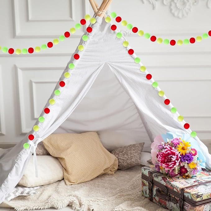 Boao 2 Pieces Wool Felt Ball Garland Colorful Pom Pom Garland Handmade 6.5 Feet Long 24 Balls Felt Banner for Wall Christmas Tree Decoration (Red,Green,Yellow)