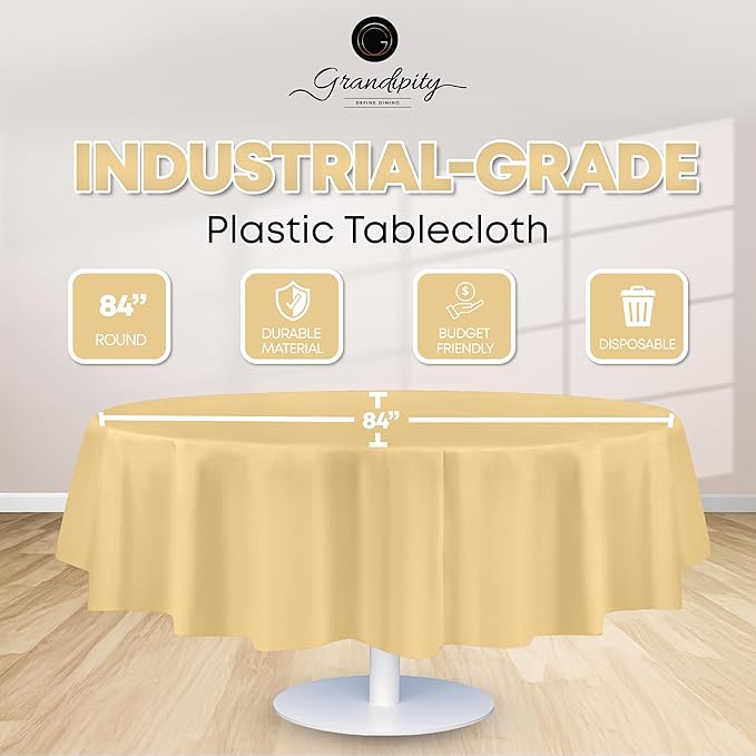 Grandipity 12 Pack Premium Disposable Plastic Tablecloth 84" Inch Decorative Round Table Cover - Ivory