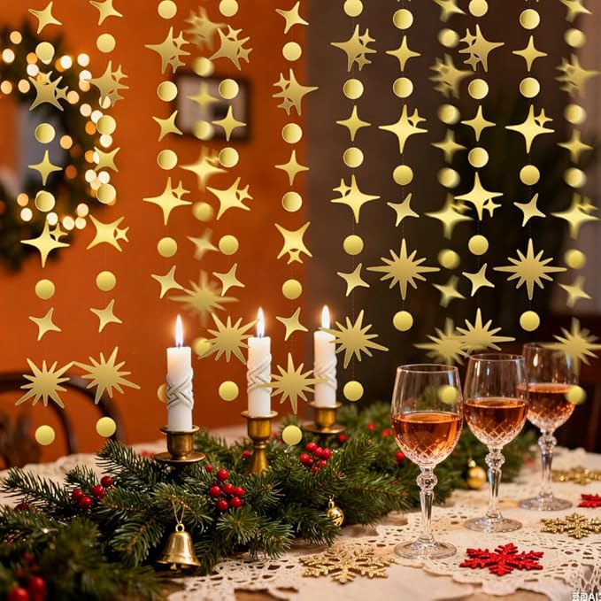 Glitter Star Garlands Decorations, 46Feet Star Paper Garland Banner, Circle Dot Star Hanging Streamers for Valentine's Day Wedding Birthday Anniversary Ramadan Graduation Party Supplies Decorations