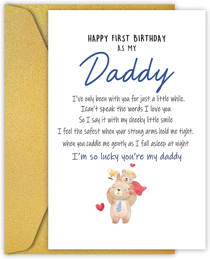 PIUST Birthday Card for Daddy, Happy First Birthday As My Daddy Card, Bear Themed 1st daddy Birthday Card, Sentimental New Dad birthday card from Baby (57)