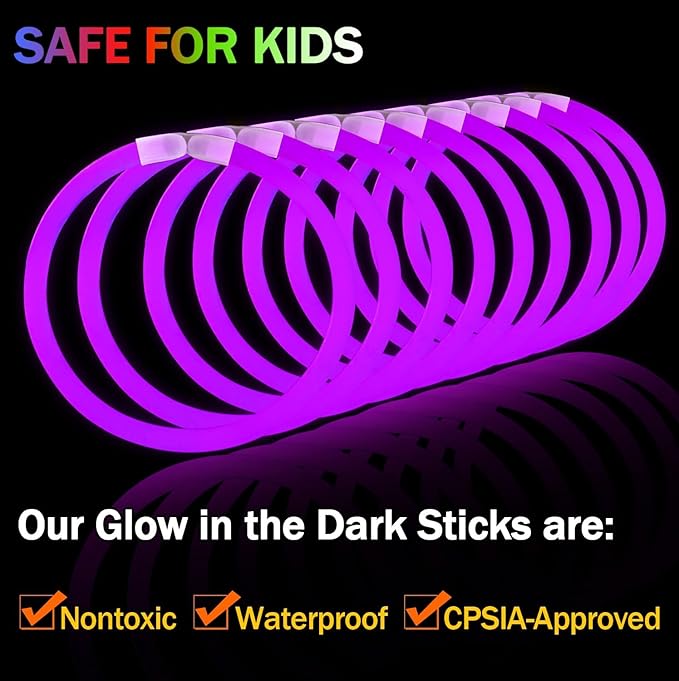 500 PCS Purple Glow Sticks Glow in the Dark Bracelet Necklaces Bulk 8" Glowsticks with Connectors 4th of July Sticks Neon Party Favor for Christmas NewYear Mardi Gars Valentines Day Wedding