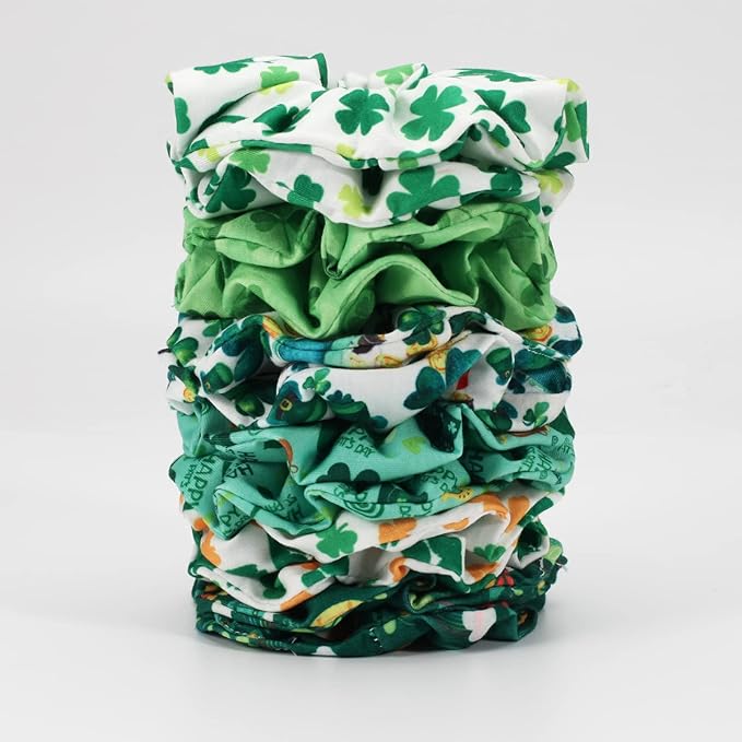 12pcs St Patrick's Day Hair Scrunchies Green Shamrock Leaves Leprechaun Hat Irish Hair Ties for Girls Women Soft Hair Accessories Gifts