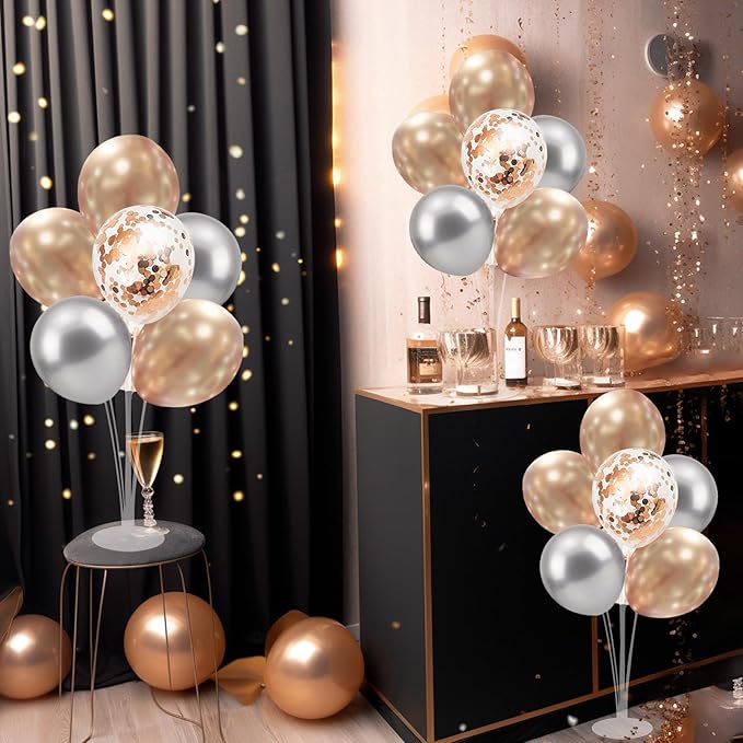 Champagne Balloon Stand Centerpiece Table Decorations for Women's Birthday Bridal Shower Wedding Engagement Anniversary Retirement Mother's Day New Years Decorations 2026 (Champagne set4)