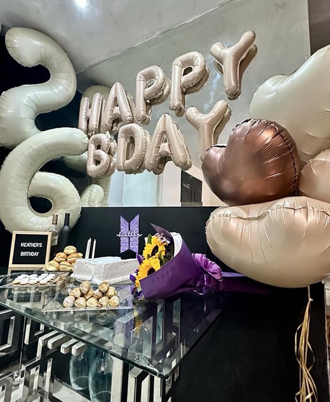 Smlpuame 40 Inch Beige Number 6 Balloons for 6th Birthday Decorations Boys Girl, Giant Self-Sealing Cream Foil Number 0-10 White Sand Balloon for Women Men Party Anniversary Baby Shower Supplies