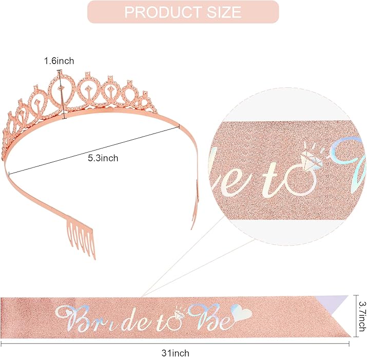 CIEHER Bride To Be Sash and Bride Crown for Bridal Shower Decorations, Bride Tiara, Cute Bridal Shower Gift for Bride, Engagement Party, Bachelorette Decorations