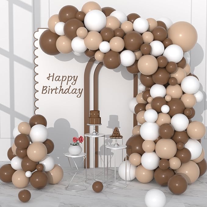 Neutral Balloon Garland Kit, 122PCS Brown Nude Tan Coffee Beige White Balloons for Bear Baby Shower Jungle Safari Boho Birthday Wedding Engagement Garden Tea Party Decoration