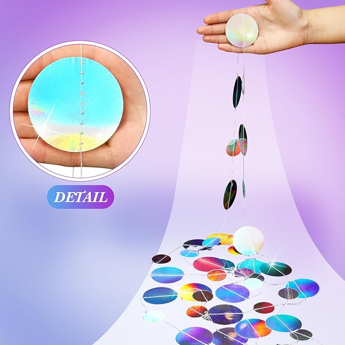 Outus 10 Pieces Round Dots Garland Iridescent Party Decorations Holographic Circle Garlands Each Length 13.1ft Glitter Paper Dot Streamers for Birthday Wedding Classroom (Laser Silver)