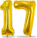 Gold Number 17 Mylar Foil Balloons, 40 Inch Giant Gold 17th Birthday Balloons for Boys Girls, Gold Number 1 & 7 Helium Balloon for Women Men 17th Anniversary Party Decorations Supplies