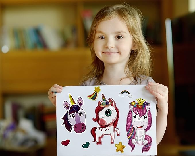 24 Sheets Unicorn Stickers Make a Face Stickers for Kids DIY Unicorn Sticker Sheet for Girls Children Unicorn Birthday Party Favors Exchange Gifts