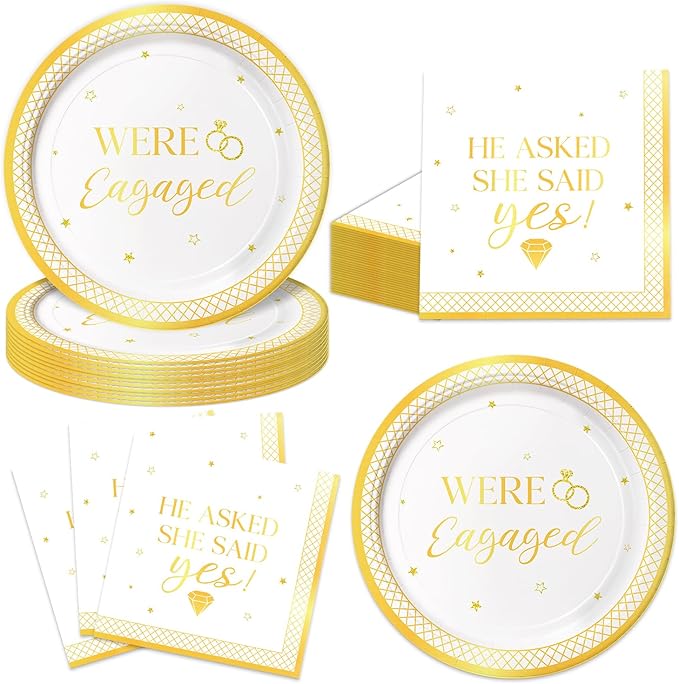 40Pcs Engagement Birthday Party Plates and Napkins She Said Yes for Women Men Wedding Birthday Party Bridal Tableware Engagement Supplies Decorations
