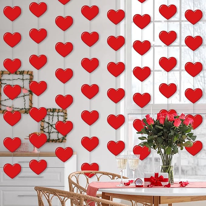 Capoda 8 Pcs Valentines Heart Garland Decorations Burgundy Red Heart Garland Banners Hanging Decor for Sweet Day Birthday Party Wedding Anniversary Party Supplies