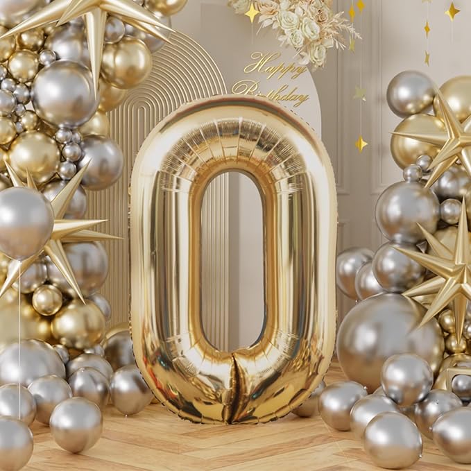 AULE 40 Inch Large 0 Balloon Numbers Light Gold, Big Foil Number Balloons, Giant Helium Happy Birthday Party Decorations for Man and Women, Huge Mylar Anniversary Party Supplies