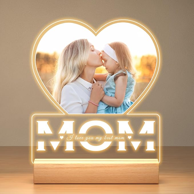 Personalized Mothers Day Gifts for Mom from Daughter and Son, Custom Picture Frames with Photos, Customized Photo Frame with Night Light, Personalized Birthday Gifts for Mom